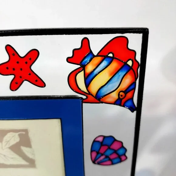 Glass Hand-Painted Sea Life Picture Frame Holds 2"x3" Photo - Picture 6 of 9